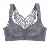 Front Fastening Bras for Women UK Plus Size Wireless Push Up Bra Back Butterfly Front Button Balconette Bralette Convertible Lace Seamless Bralette for Everyday Wear (Purple, 34)