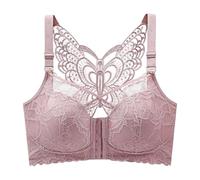 Front Fastening Bras for Women UK Plus Size Wireless Push Up Bra Back Butterfly Front Button Balconette Bralette Convertible Lace Seamless Bralette for Everyday Wear (Purple, 46)