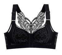 Front Fastening Bras for Women UK Plus Size Wireless Push Up Bra Back Butterfly Front Button Balconette Bralette Convertible Lace Seamless Bralette for Everyday Wear (Black, 40)