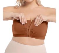 Front Fastening Bras for Women UK Push up Plus Size Minimiser Full Coverage High Support Non Wired Padded Bralette Tube Top Breathable Wireless Everyday Bandeau Bra for Large Busts S-6XL Brown