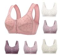 Front Fastening Bras for Women UK Sale Clearance, Push Up Everyday Bra Ladies Front Button Sleep Bralette, Full Cup Wireless Bra Florals Printed Underwear Breathable Bralettes Daily Wear