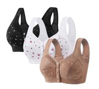 Front Fastening Bras for Women UK,Soft Bras for Women UK,Non Wired Bra | Comfortable Bras for Older Ladies,Front Opening Bras for Women,3-pack Bras