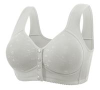 Front Fastening Bras for Women UK Soft Comfortable Non Wired Support Bralette Casual Stretch T Shirt Bralettes Fashion Printing Underwear Leisure Breathable Bras Post Surgery Bra Grey