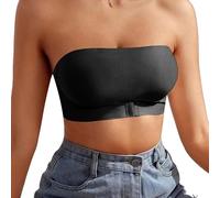 Front Fastening Bras for Women UK, Women's Strapless Bra Push Up Bandeau - Wireless Anti-Slip Seamless Invisible Convertible Front Fastening Full Coverage Everyday Supportive Padded Bras, Black XL