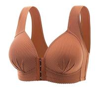 Front Fastening Bras UK Front Closure Sports Bras for Women Comfortable No Underwire T Shirt Bra Deep V Neck Padded Hides Back Fat Bralette Brown,36