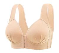 Front Fastening Bras UK Front Closure Sports Bras for Women Comfortable No Underwire T Shirt Bra Deep V Neck Padded Hides Back Fat Bralette Beige,42