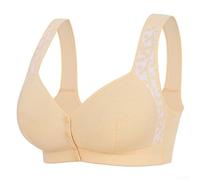 Front-Fastening Printed Bra for Women Regular Length Vest Cut Polyester Material and Moderate Elasticity for Daily Comfort and Mobility (XL Apricot)