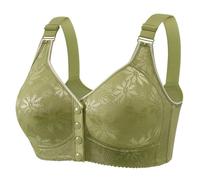 Front Fastening Sports Bra Fashion Comfortable Non Wired Support Bras Soft Breathable Post Op Bra Casual Stretch Underwear Leisure Printing Bralette Post Surgery Bralettes Green