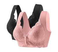Front Fastening Sports Bra Front Fastening Bras for Women UK 2 Pack Non Wired Bras Full Support Plus Size Comfort Push Up Tshirts Underwear Soft Post Surgery Sports Bralettes for Elderly