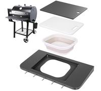 Front Folding Grill Shelf for Pit Boss 700DX, 700FB, 700FB2 & 800FB2, 23.6" × 12.2" Prep Station with Foldable Basin 4-Layer Steel Build, Cutting Board & 5 Hooks,Cover-Friendly Design (Not for 700FB1)