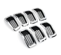 Front Grill Chrome/Glossy Black For Jeep For Cherokee 2014 2015 2016 2017 2018 Front Bumper Grille Honeycomb Mesh Grill Cover Trim Front Grille Grills(Chrome Silver)