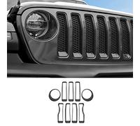 Front Grill Inserts Grille Inserts & Front Headlight Bezels Cover Trim for 2018-2020 Jeep Wrangler JL JLU (Carbon Fiber Grain)