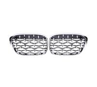 Front Grille Grills For BMW X1 F48 F49 Car Diamond Front Kidney Grille Racing Grill 2016-2019 Gloss Black Grills Grills Grilles(Silver)