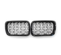 Front Kidney Grille 2Pcs Auto Front Hood Kidney Grille For BMW E36 3 Series 1997 1998 1999 Diamond Meteor Style Racing Grills Car Accessories Front Grille Trim Stripes(Black silver)