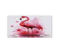 Front License Plate Flamingo Watercolor Aluminum Metal Rust-Proof US Car Plate Novelty Vanity Tag Cover with 4 Holes for Men/Women/Boy/Girls Car