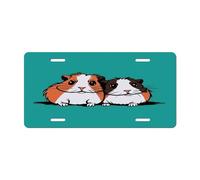 Front License Plate Two Guinea Pigs Cartoon Aluminum Metal Rust-Proof US Car Plate Novelty Vanity Tag Cover with 4 Holes for Men/Women/Boy/Girls Car