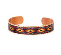 FRONT LINE JEWELRY Handmade Native American Copper Bracelet - Adjustable Open Cuff for Men & Women with Southwest Colorful Art Deco Pattern