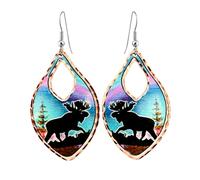 FRONT LINE JEWELRY Moose Earrings for Women with a Beautiful Alaska Northern Light Backdrop- Moose Jewelry - Alaska Earrings - Great Gifts for Moose Lovers, Moose Gifts
