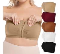 Front Opening Bras for Women Wireless Strapless Push up Plus Size Minimiser Full Coverage High Support Non Wired Padded Bralette Tube Top Breathable Everyday Bandeau Bra for Large Breasts S-6XL Khaki