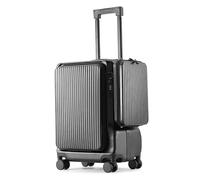 Front Opening Large Capacity Mute Universal Wheel with Side Hanging Small Bag, Aluminium Frame, with Cup Holder USB Socket Luggage Travel Business Trolley case (Black)