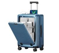 Front Opening Luggage, Hard Shell Suitcase, Hand Luggage, with Front Laptop Compartment, Cup Holder, USB+Type-C Port, 360° Silent Wheels, TSA Lock, Side Hooks, Side Handles-Blue||26in