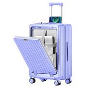 Front Opening Luggage, Hard Shell Suitcase, Hand Luggage, with Front Laptop Compartment, Cup Holder, USB+Type-C Port, 360° Silent Wheels, TSA Lock, Side Hooks, Side Handles-Purple||24in
