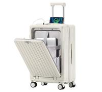 Front Opening Luggage, Hard Shell Suitcase, Hand Luggage, with Front Laptop Compartment, Cup Holder, USB+Type-C Port, 360° Silent Wheels, TSA Lock, Side Hooks, Side Handles-White||22in