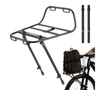 Front Pannier Rack, Aluminium Adjustable Holder with Straps Bicycle Pannier Rack for Cycling on the Road Indoors When Parking on and on the Wall