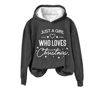 Front Pocket Hoodie Just A Girl Who Loves Christmas Sweatshirt Xmas Sweater For Women Crewneck Pullover Tops Funny Christmas Shirt Gifts Plain Hoodie (Grey, S)