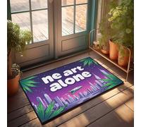 Front Porch Layered Rug Neon Lights, Palm Trees, And A Futuristic Spaceship Doormat Doors For House Camper Decor(65X90CM)