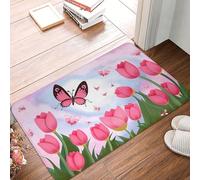 Front Porch Rug Mother'S Day Tulips Unique Kitchen Front Door Welcome Mat Low Profile Living Room Non Slip Mat 40X60Cm
