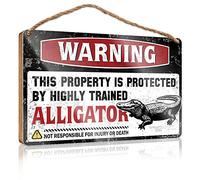 Front Porch Signs Warning This Property is Protected By A Highly Trained Alligator Wooden Sign Farmhouse Wall Decor Signs No Solociting Signs(20X30CM)