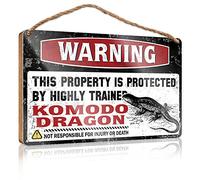 Front Porch Signs Warning This Property is Protected By A Highly Trained Komodo Dragon Wooden Sign Farmhouse Wall Decor Signs No Solociting Signs(20X30CM)