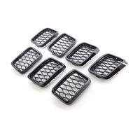 Front Radiator Grille 7PCS/Set Car Front Bumper Central Grill Cover Trim Replacement Mesh Grilles For Jeep For Grand For Cherokee 2017-2021 Grille Assembly(Black)