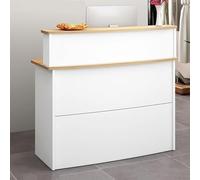 Front Reception Counter Retail Sales Desk with Lockable Drawer & Privacy Panels Clothing Store Display Table Size: 47.2x17.7x39.7in Color: White & Wood Grain