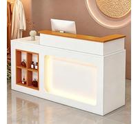 Front Reception Desk with Cabinet, Retail Counter Desk with Cable Management Hole, Checkout Counter for Salon, Office, Boutique
