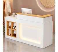 Front Reception Desk with Cabinet, Retail Counter Desk with Cable Management Hole, Checkout Counter for Salon, Office, Boutique