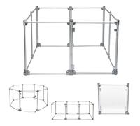 Front Row Foldable Dog Playpen Pen, Durable Indoor Outdoor Portable Crate Kennel Safe Accessories for Puppy, Cat, Bunny, Pet for Play/Rest Clear Transparent Panels and Aluminum Rods (Silver, 8-Panel)