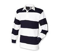 Front Row Heavy Duty Cotton Sewn Stripe White and Navy Rugby Shirt (XXL 48 inch Chest)