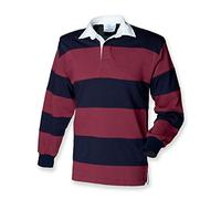 Front Row Hooped Long Sleeve Rugby Shirt in Burgundy/Navy XL