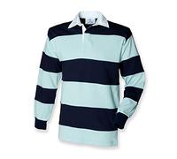 Front Row Hooped Long Sleeve Rugby Shirt in Duck Egg/Navy M