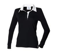 Front Row Ladies Womens Plain Cotton Long Sleeve Rugby Shirt