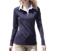 Front Row Ladies Womens Plain Cotton Long Sleeve Rugby Shirt