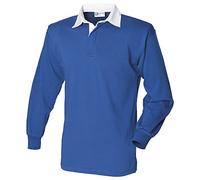 Front Row Long sleeve plain rugby shirt Royal/ White L