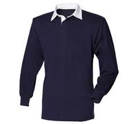 Front Row Long Sleeve Plain Rugby Sports Polo Shirt in Navy | Size: Medium FRONT ROW Navy M