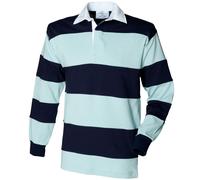 Front Row Men's Sewn Stripe Long Sleeve Sports Rugby Polo Shirt in Blue | Size: Large FRONT ROW Blue L