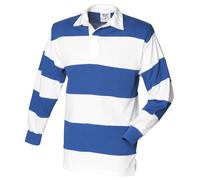 Front Row Men's Sewn Stripe Long Sleeve Sports Rugby Polo Shirt in Off-White | Size: Medium FRONT ROW Off-White M