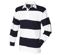 Front Row Men's Sewn Stripe Long Sleeve Sports Rugby Polo Shirt in White | Size: Small FRONT ROW White S