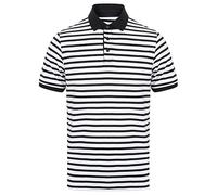 Front Row Mens Striped Jersey Polo Shirt with Contrast Collar, White/Navy, XL