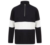 Front Row Panelled Zip Neck Long Sleeve Cotton Top Sweatshirt